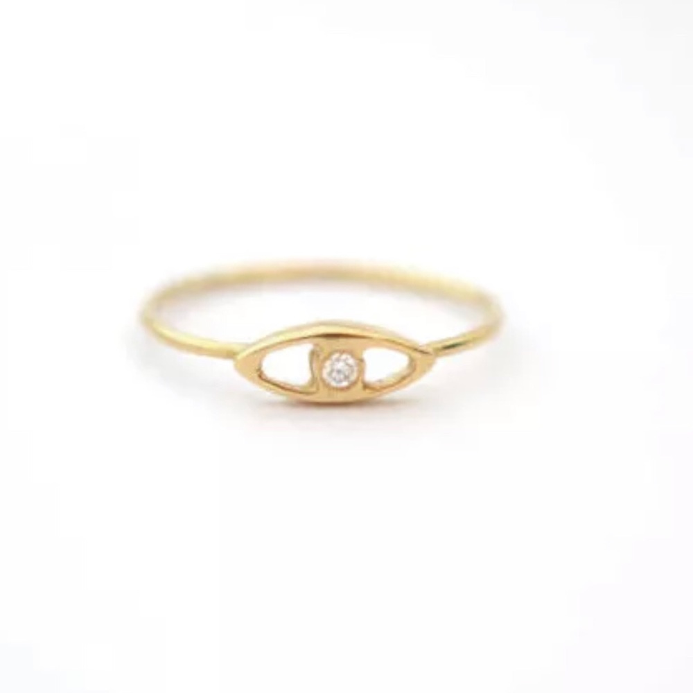 Natural Diamond Evil Eye Ring 14K Solid Gold